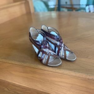 Leather open toe heels . Size 9.5 . Unique